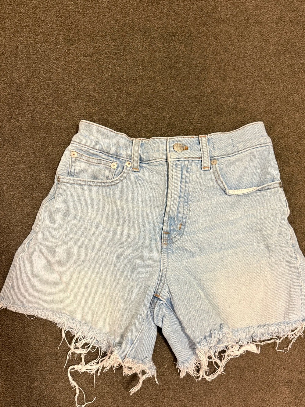 Madewell Light Blue High-Rise Distressed Denim Shorts